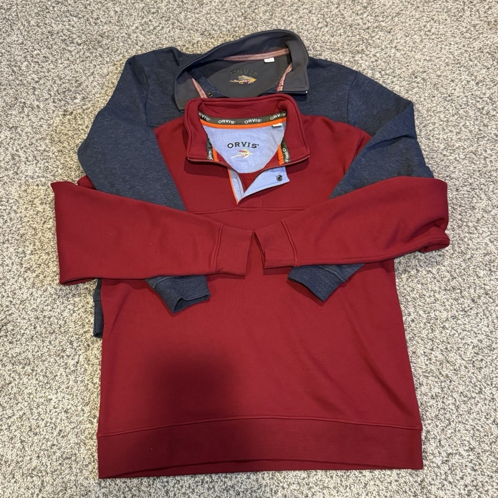 Orvis Quarter Zip Pullover Sweater Fishing Outdoors Comfort Casual XL Blue Red 2